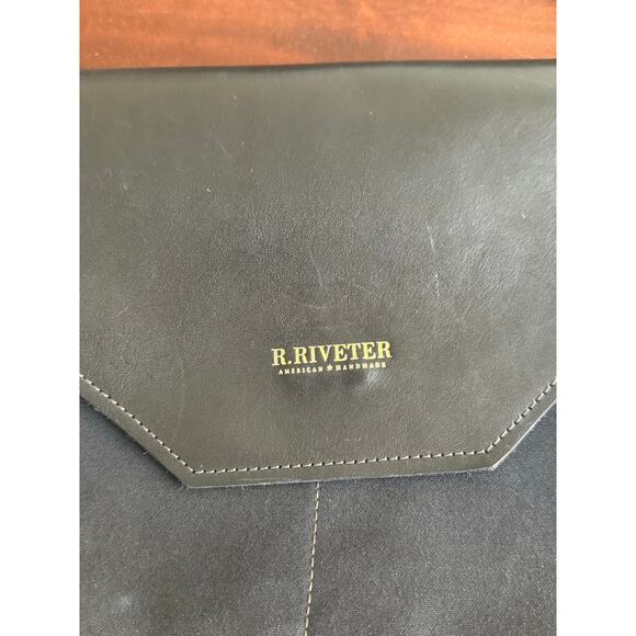 R. Riveter Black Canvas Leather Handbag Crossbody Purse handbag 11 in - Picture 2 of 12